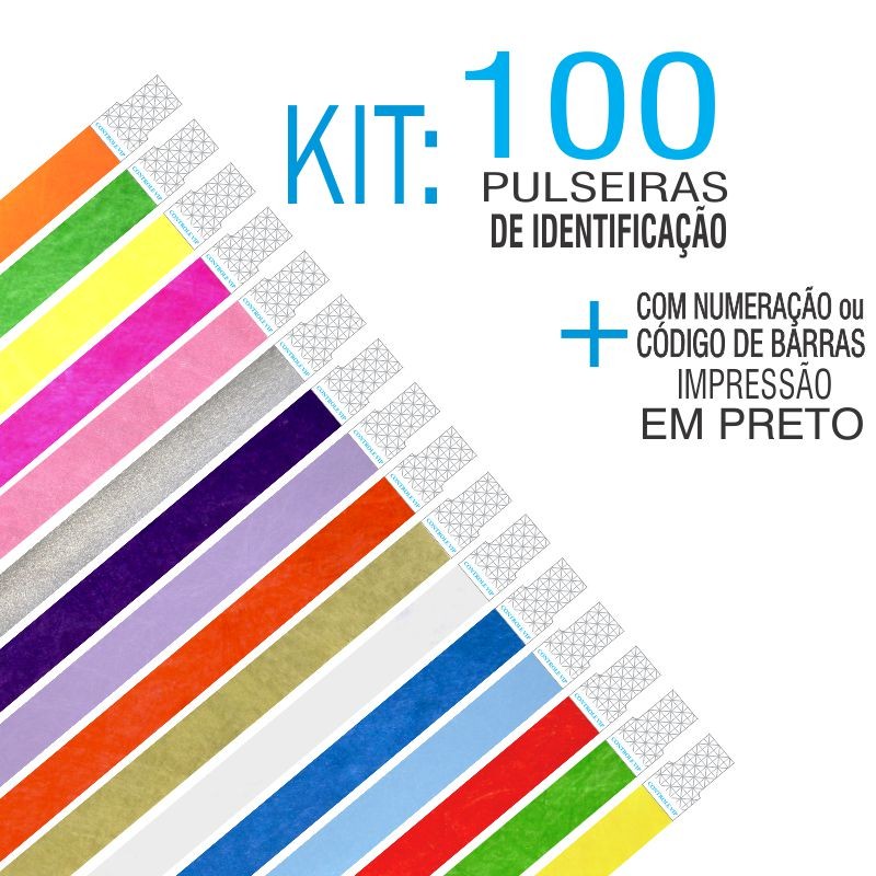 Pulseiras Identificação Tyvek com Numeração Kit 100 unid (Numeração Contínua)