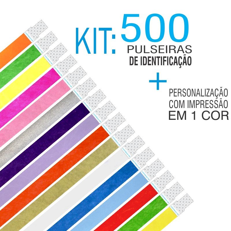 Pulseiras Identificação Tyvek Kit 500 unid Pulseiras Identificação Tyvek Kit 500 unid