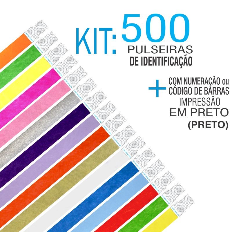 Pulseiras Identificação Tyvek com Numeração Kit 500 unid (Numeração Contínua) Pulseiras Identificação Tyvek com Numeração Kit 500 unid (Numeração Contínua)