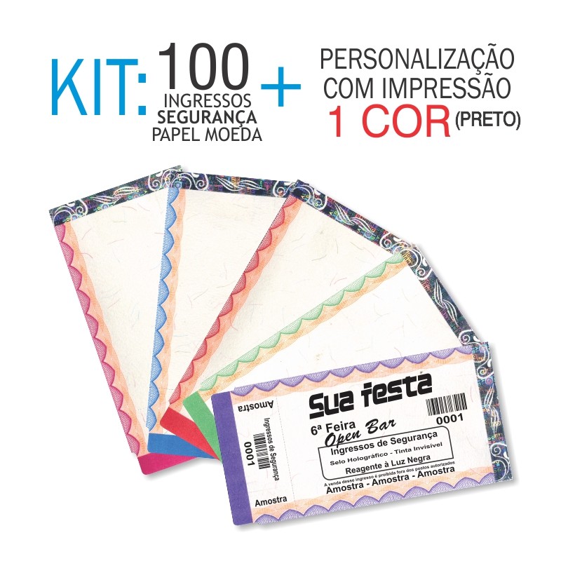 Ingressos em Papel Moeda Kit 100 unid Ingressos em Papel Moeda Kit 100 unid