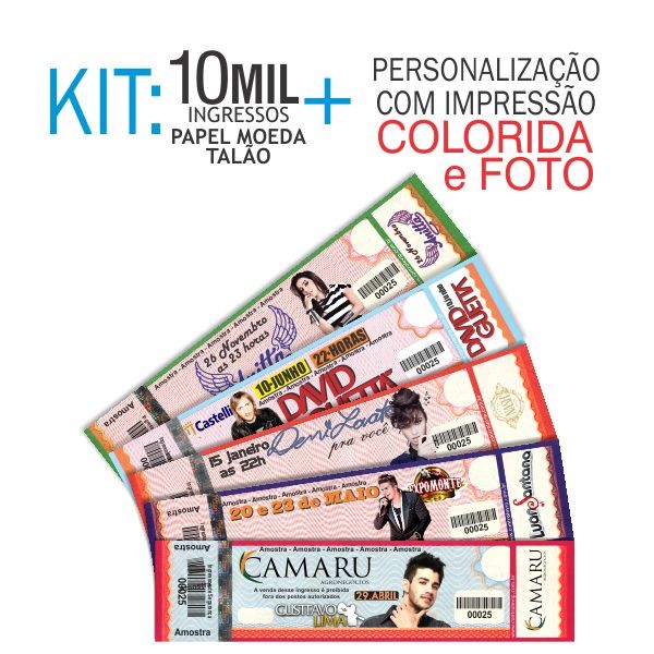 Ingresso Papel Moeda Talão Kit 10 mil und Ingresso Papel Moeda Talão Kit 10 mil und