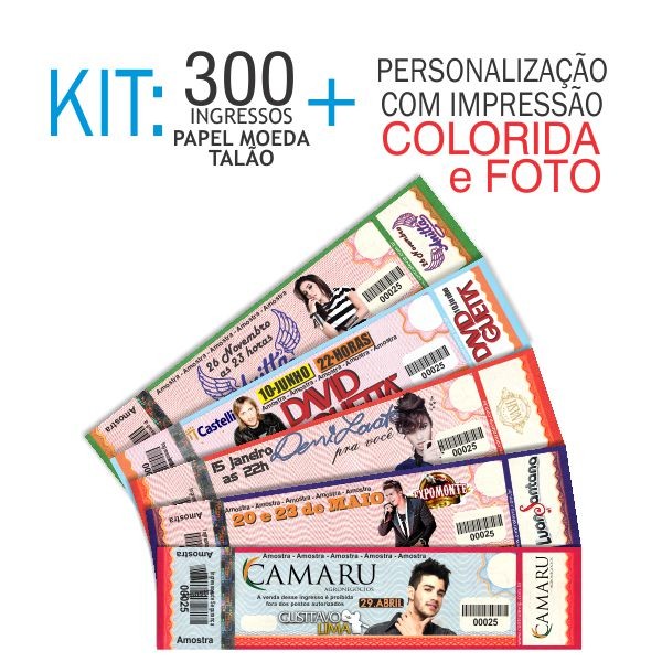 Ingresso Papel Moeda Talão Kit 300 unid Ingresso Papel Moeda Talão Kit 300 unid