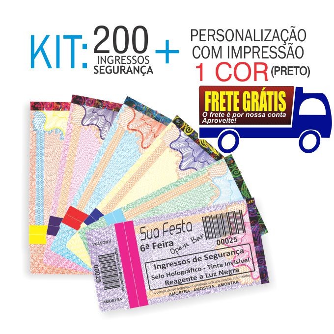 Ingressos de Segurança Kit 200 und. Envio Grátis por Carta Registrada. Entrega aprox. 10 dias úteis Ingressos de Segurança Kit 200 und. Envio Grátis por Carta Registrada. Entrega aprox. 10 dias úteis