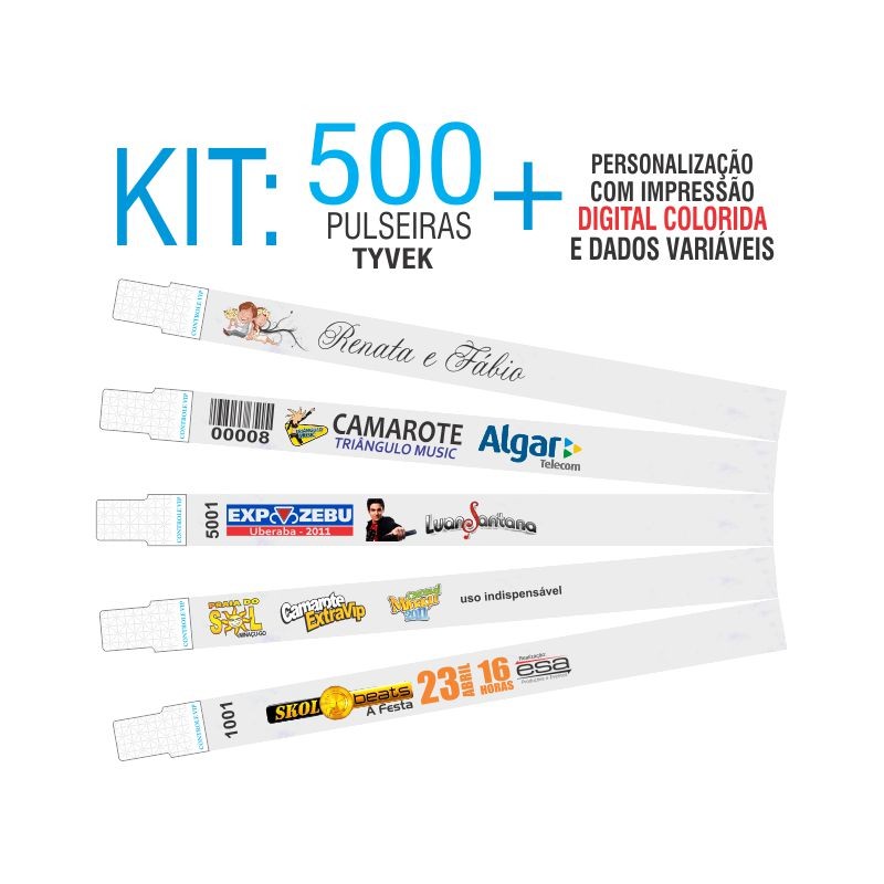 Pulseiras Identificação Tyvek DIGITAL Kit 500 unid Pulseiras Identificação Tyvek DIGITAL Kit 500 unid