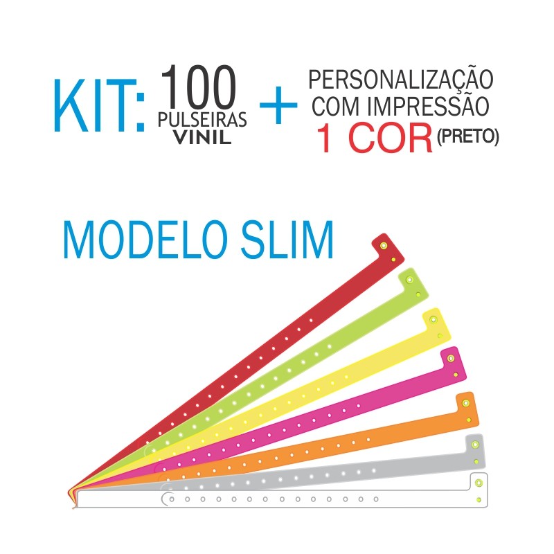 Pulseiras de identificação em Vinil Slim Kit 100 unid