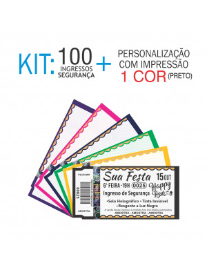 Ingressos de Segurança Kit 100 unid